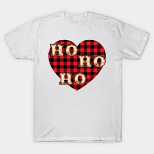 Ho Ho Ho. Buffalo plaid Heart. Christmas design T-Shirt